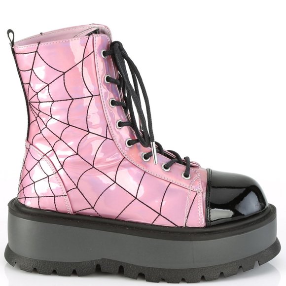 Gothic Spider Web Platform Lace Up Ankle Boots